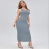 2023 Women's Dresses Solid Form Fitted Dress Women's Dresses (Color : Dusty Blue, Size : Medium) view 3