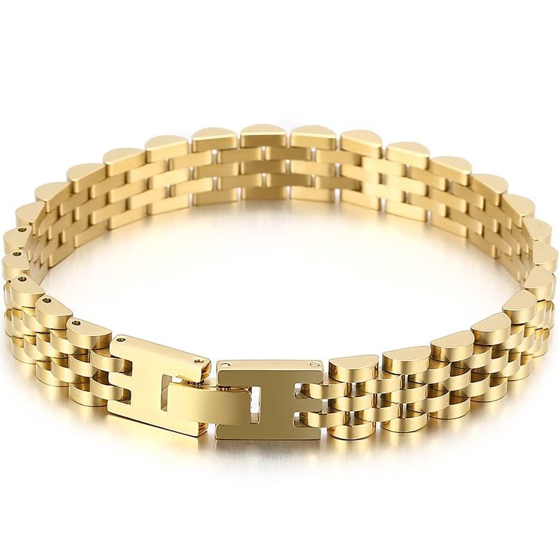 316L Stainless Steel Bracelet For Men Women 15MM Wide Link Watch Chain Men's Bracelets Necklaces Mannen Armband Hand Accessories (Gold Color 10MM 1-17cm)