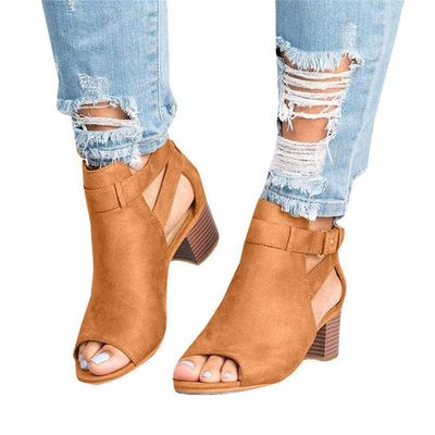 ZKXYFFS Chunky Heeled Sandals for Women Cutout Open Toe Buckle Block Heel Sandals Womens Summer Beach Dressy Party High Heeled Sandal