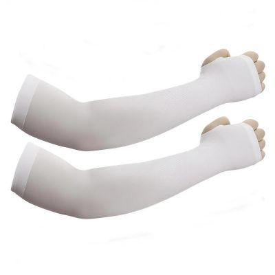 JUSDIQIR Sun Protection Arm Sleeves With Thumb Holes for Men Women, Cooling Compression UV Arm Cover, Outdoor Sports Sleeve (White 1 pair)
