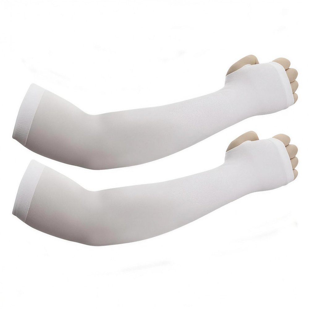 JUSDIQIR Sun Protection Arm Sleeves With Thumb Holes for Men Women, Cooling Compression UV Arm Cover, Outdoor Sports Sleeve (White 1 pair)