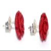 Resin Red Rose Flower 7mm 1/4 Inch Pair Sterling Silver Earrings PSE71/4823 view 2