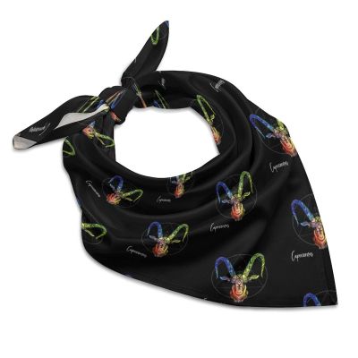 Capricorn Zodiac Sign Silk-Like Square Scarf Vintage Print Bandanas Soft Face Mask Handkerchiefs Headwear 25"x25"