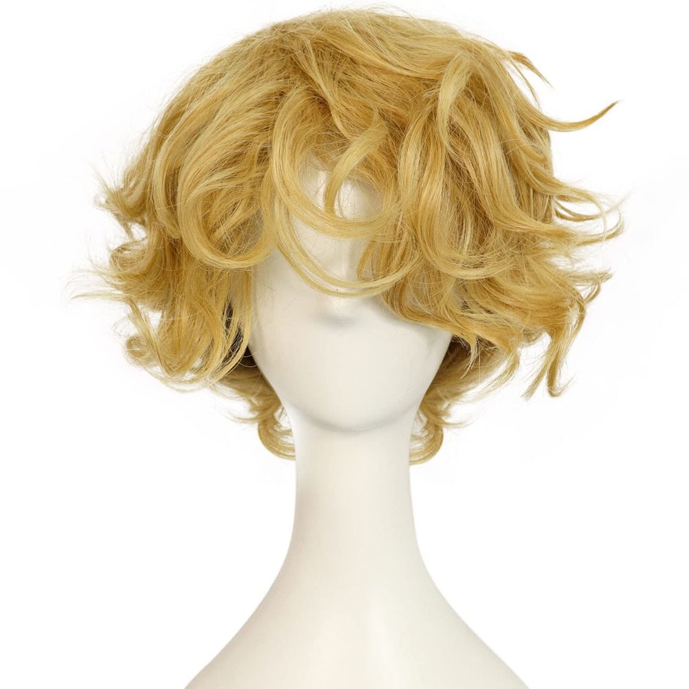 HUNIGIR Blonde Wig for Men Short Fluffy Blonde Wig Curly Male Heat Resistant Synthetic Hair for Cosplay Costume Halloween