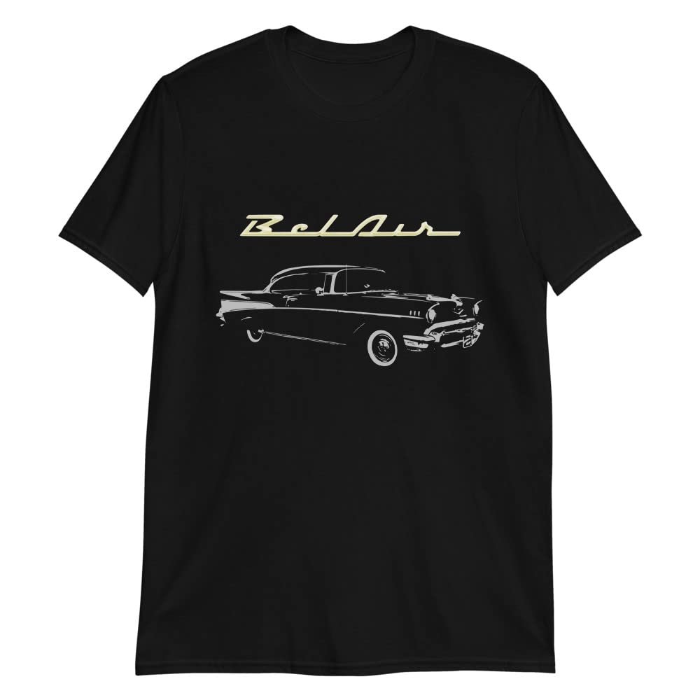 1957 Chevy Bel Air Classic Car Line Art Custom Collector Cars T-Shirt Black
