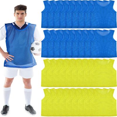 Pasimy 36 Pcs Adult Pinnies Scrimmage Vests Youth Pinnies Team Practice Jerseys for Sports Soccer Football Basketball(Blue and Yellow)