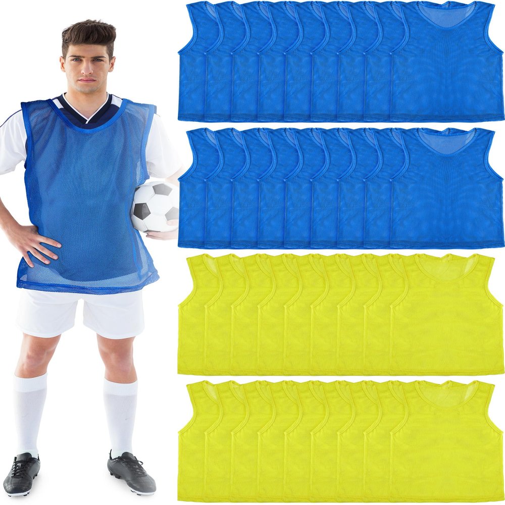 Pasimy 36 Pcs Adult Pinnies Scrimmage Vests Youth Pinnies Team Practice Jerseys for Sports Soccer Football Basketball(Blue and Yellow)
