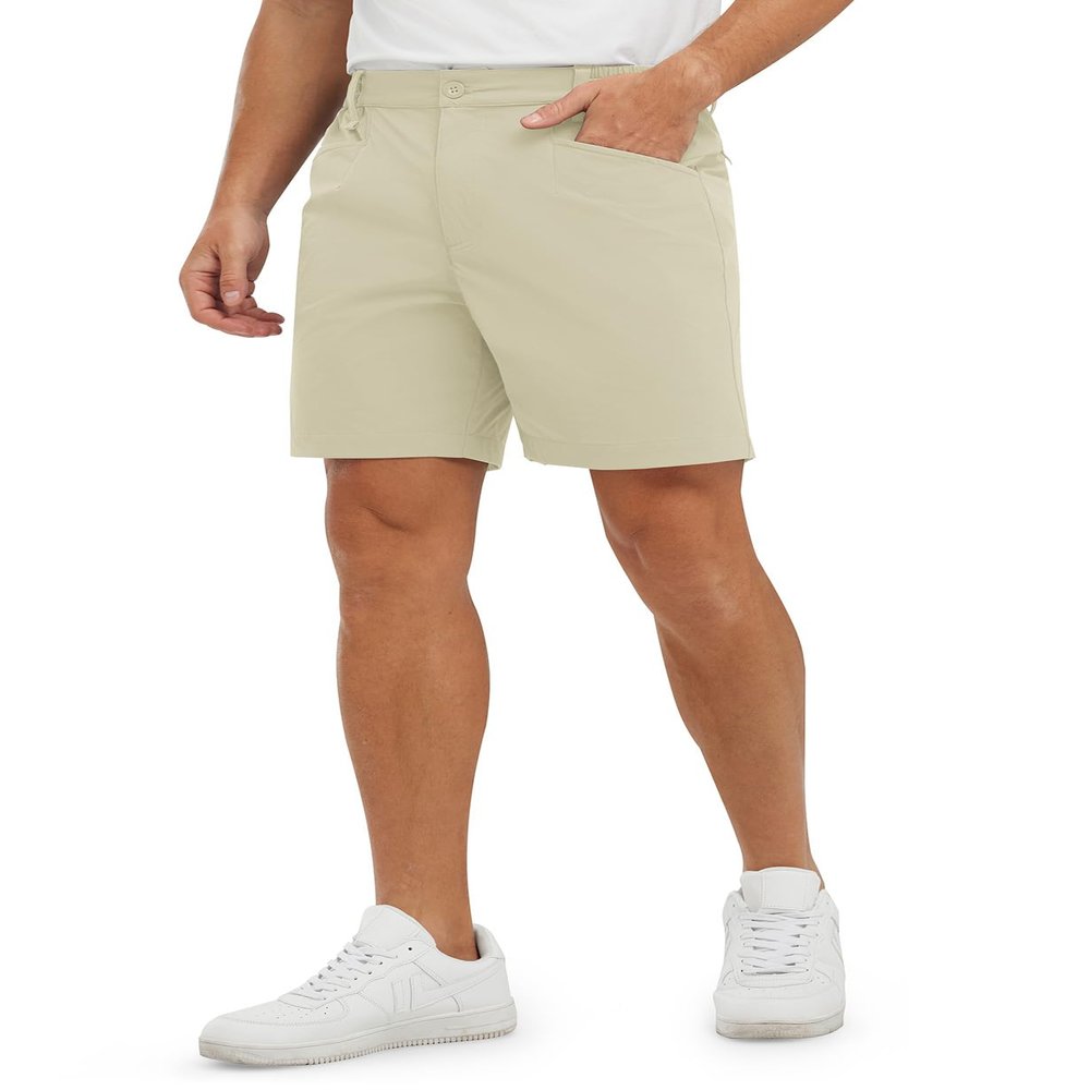 TBMPOY Men's Dress Golf Shorts 7 Inch Stretch Work Short with Pockets Quick Dry Casual Hiking Shorts Water Resistant Light Khaki 32