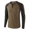 Dninmim Men Casual O Neck Long Raglan Sleeve Color Block T-Shirt Buttons Pullover view 1