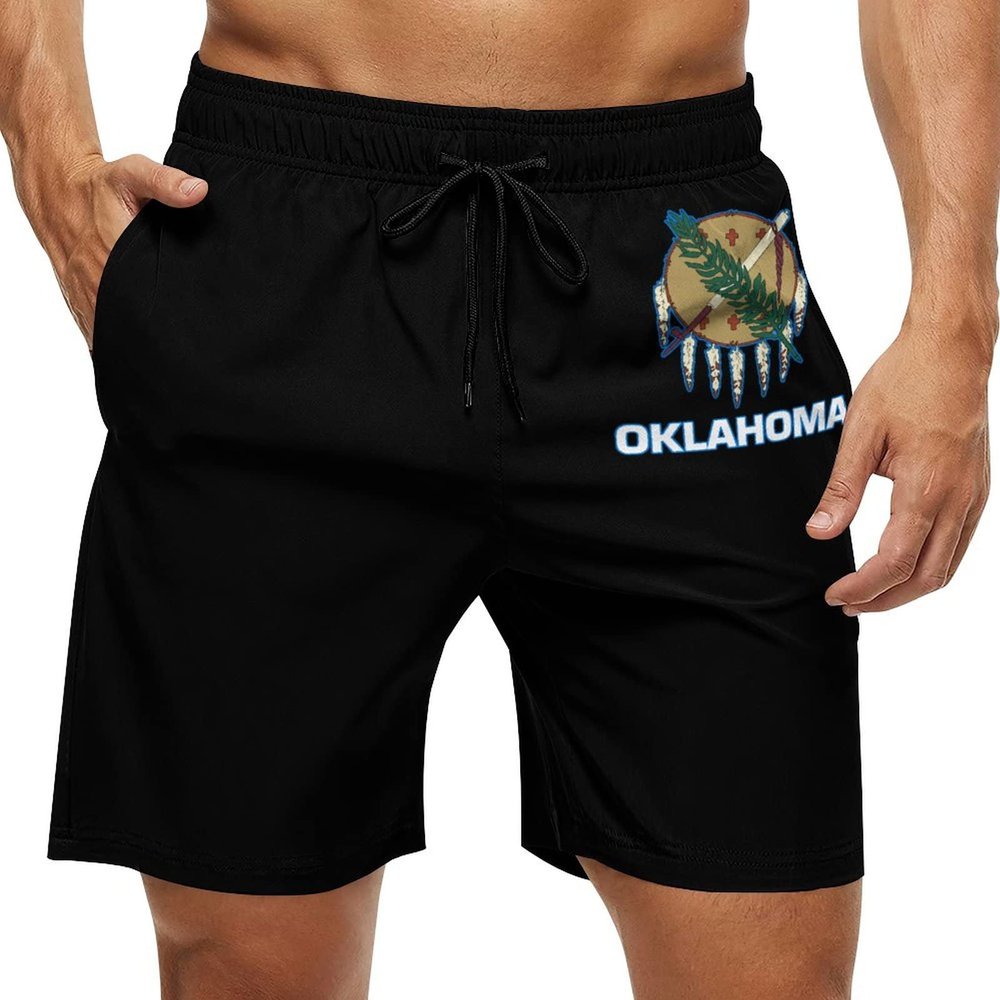 Oklahoma Flag Men's Swim Trunks Quick Dry Beach Shorts Casual Sports Shorts with Pockets S