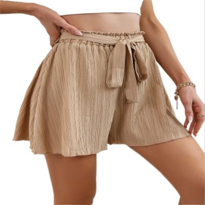 CRTGW Shorts for Women Paperbag Waist Belted Wide Leg Shorts (Color : Khaki, Size : X-Large)