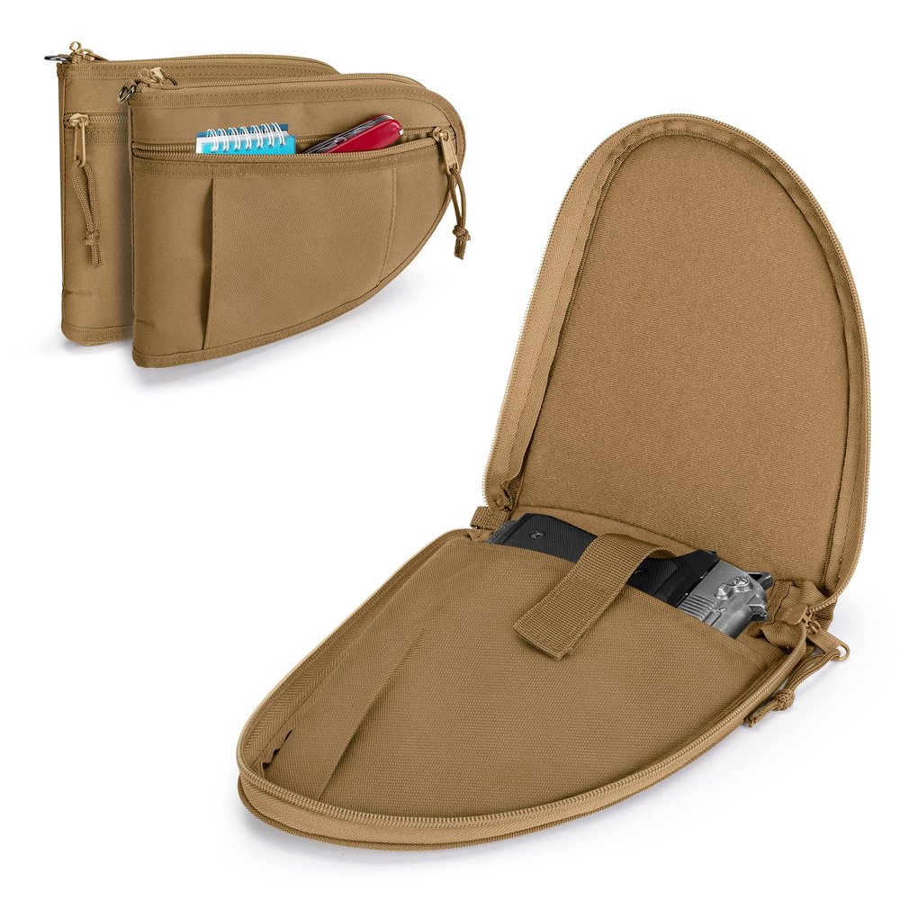 GOBUROS Padded Pistol Cases (2 Packs) with Lockable Zipper, Handgun Bag with Thickened Velvet Lining for Gun Storage and Transport, Khaki