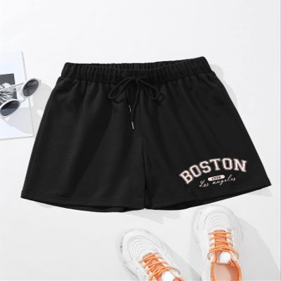 AMDMG Shorts for Women Shorts Women's Shorts Letter Graphic Drawstring Waist Shorts Shorts (Color : Black, Size : X-Large)