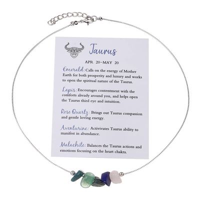 12 Constellation Zodiac Sign Choker Necklace Raw Crystal Natural Stone Healing Chakra Gemstone Horoscope Astrology Jewelry for Women Birthday Gift-Taurus
