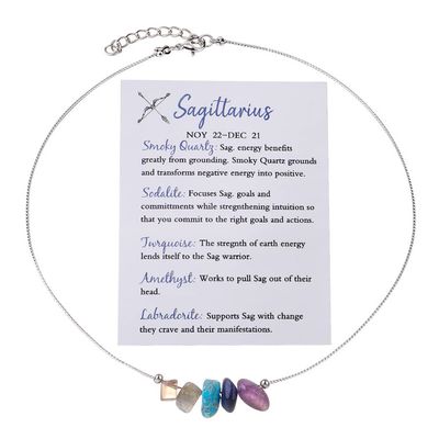 12 Constellation Zodiac Sign Choker Necklace Raw Crystal Natural Stone Healing Chakra Gemstone Horoscope Astrology Jewelry for Women Birthday Gift-Sagittarius