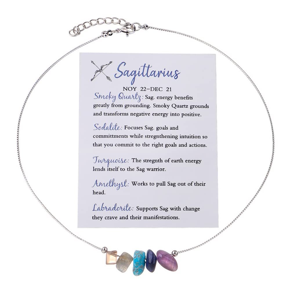 12 Constellation Zodiac Sign Choker Necklace Raw Crystal Natural Stone Healing Chakra Gemstone Horoscope Astrology Jewelry for Women Birthday Gift-Sagittarius