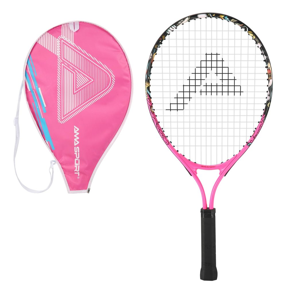 AMA SPORT Kids Tennis Racket for Junior Toddlers Starter Kit 17-25" for Girl Pink and Boy Yellow with 420D Nylon Shoulder Strap Bag, Graffiti Pink 23"
