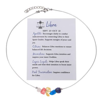 12 Constellation Zodiac Sign Choker Necklace Raw Crystal Natural Stone Healing Chakra Gemstone Horoscope Astrology Jewelry for Women Birthday Gift-Libra