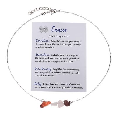 12 Constellation Zodiac Sign Choker Necklace Raw Crystal Natural Stone Healing Chakra Gemstone Horoscope Astrology Jewelry for Women Birthday Gift-Cancer