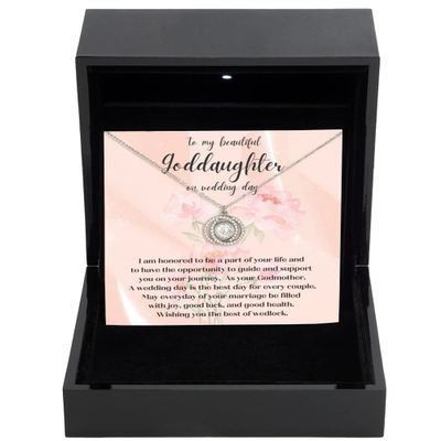 Double Crystal Circle Necklace Luxury Box Godmother Gifts, to Goddaughter, Wedding Gifts, for The Bride to be, from Godparents, Gift for Goddaughter
