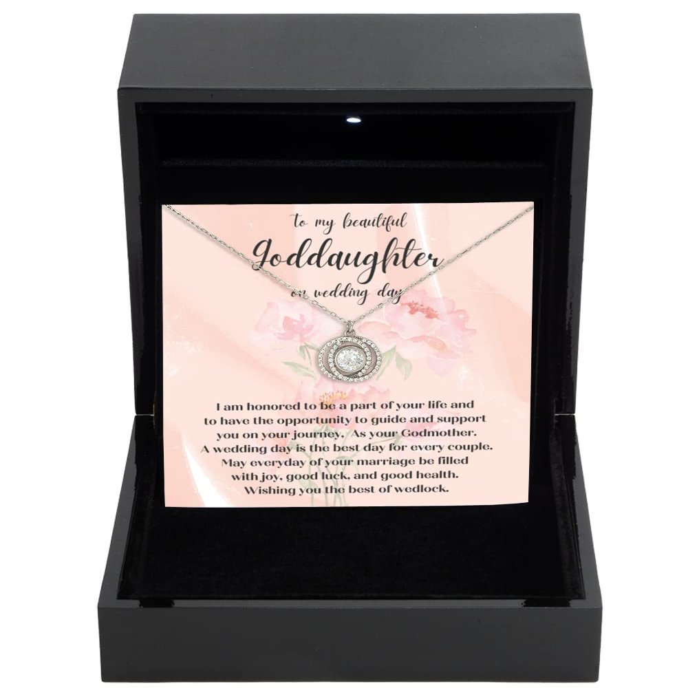 Double Crystal Circle Necklace Luxury Box Godmother Gifts, to Goddaughter, Wedding Gifts, for The Bride to be, from Godparents, Gift for Goddaughter