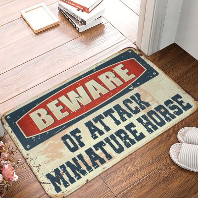 Dsoluuing Door Mats Outdoor Entrance Funny Beware of Attack Miniature Horse Rug Door Mats for Inside Entry Door Mats Outdoor Large (Size : 65X90CM)