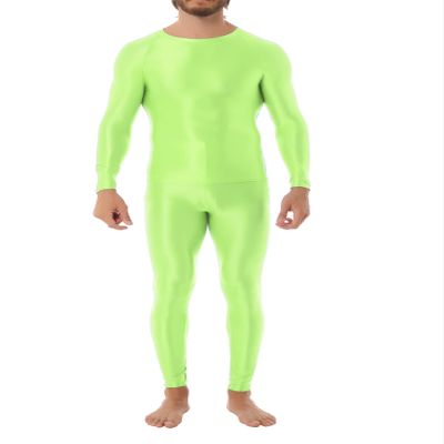 Sxiwei Men's Sports Running Set Compression Shirt Pants Skin-Tight Long Sleeves Tracksuit Gym Yoga Suits Fluorescent Green Medium