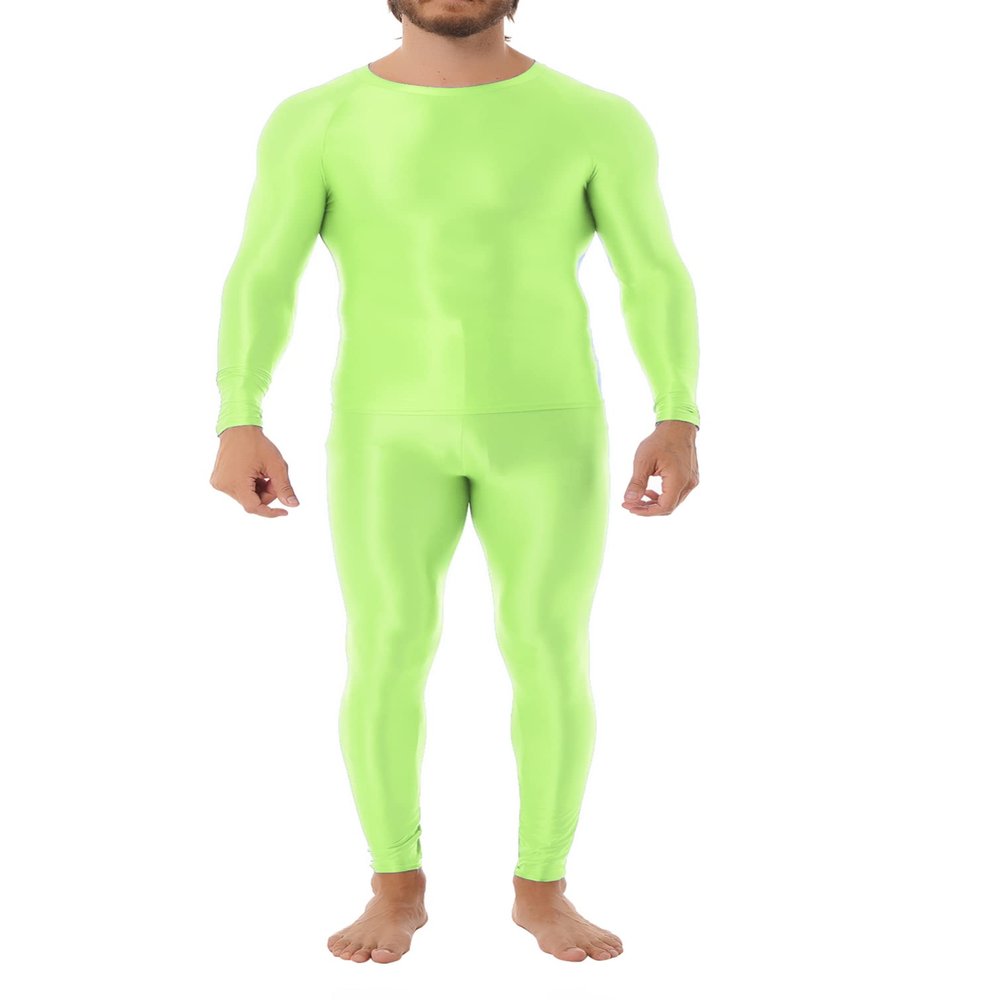 Sxiwei Men's Sports Running Set Compression Shirt Pants Skin-Tight Long Sleeves Tracksuit Gym Yoga Suits Fluorescent Green Medium