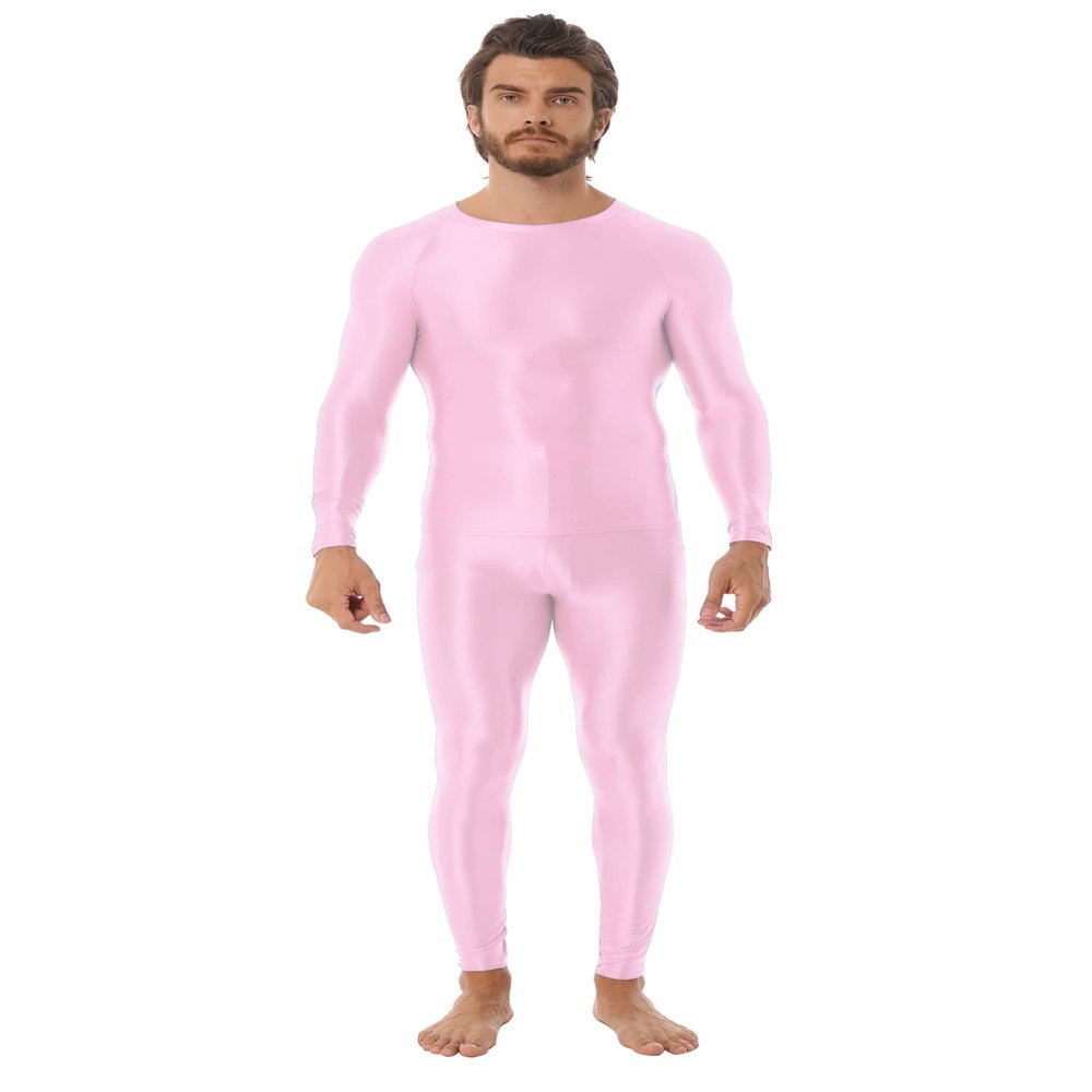 Sxiwei Men's Sports Running Set Compression Shirt Pants Skin-Tight Long Sleeves Tracksuit Gym Yoga Suits Pink Medium