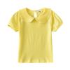 Girls Summer T Shirt Small Fresh Lace Short Sleeve Lapel Short Sleeve Solid Color for 0 to 6 Years (Yellow, 3-4 Years) view 1