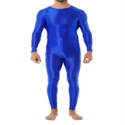Sxiwei Men's Sports Running Set Compression Shirt Pants Skin-Tight Long Sleeves Tracksuit Gym Yoga Suits Blue Large