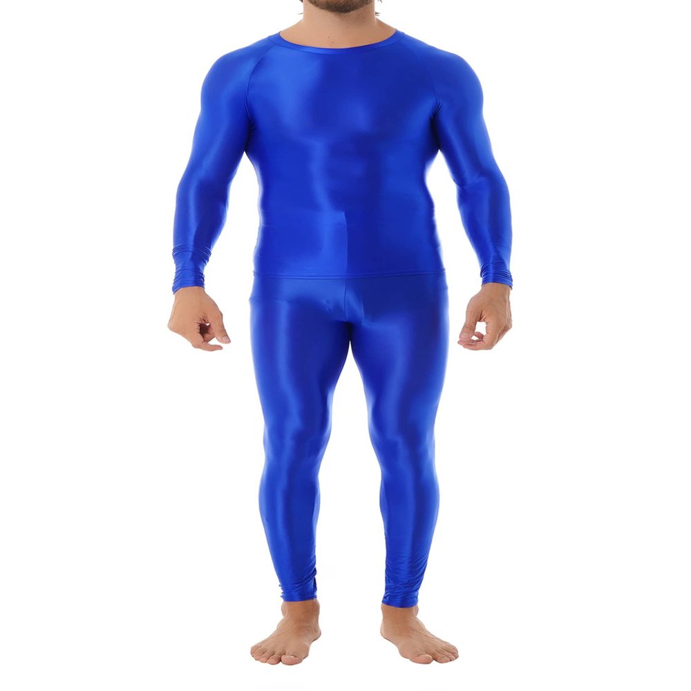 Sxiwei Men's Sports Running Set Compression Shirt Pants Skin-Tight Long Sleeves Tracksuit Gym Yoga Suits Blue Large