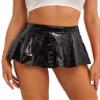 QinCiao Women's Shiny Ruffle Mini Skirt Wetlook A-Line Zip Back Flared Skirts for Party Rave Club Black X-Large view 1