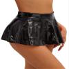QinCiao Women's Shiny Ruffle Mini Skirt Wetlook A-Line Zip Back Flared Skirts for Party Rave Club Black X-Large view 2