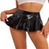 QinCiao Women's Shiny Ruffle Mini Skirt Wetlook A-Line Zip Back Flared Skirts for Party Rave Club Black X-Large view 3