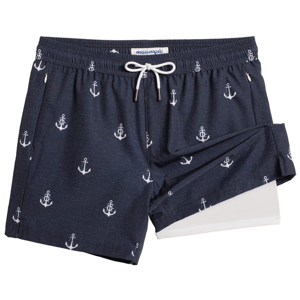 maamgic 5inch Mens Swim Trunks with Compression Liner 2-in-1 Swimming Shorts Stretch Quick Dry with Zipper Pockets