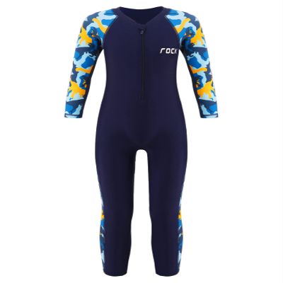 Loloda Kid One Piece Rash Guard Swimsuit Jumpsuit Bathing Suits Boy Water Sport Long Sleeve Swimsuit UPF 50+ Navy Blue 7-8 Years