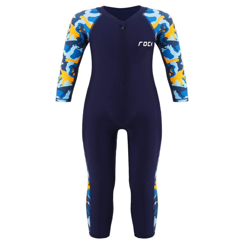 Loloda Kid One Piece Rash Guard Swimsuit Jumpsuit Bathing Suits Boy Water Sport Long Sleeve Swimsuit UPF 50+ Navy Blue 7-8 Years