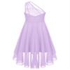 Linjinx Kids Girls Chiffon One Shoulder Shiny Beaded Party Dress Bridesmaid Wedding Pageant Ball Gown Lavender 12 Years view 4