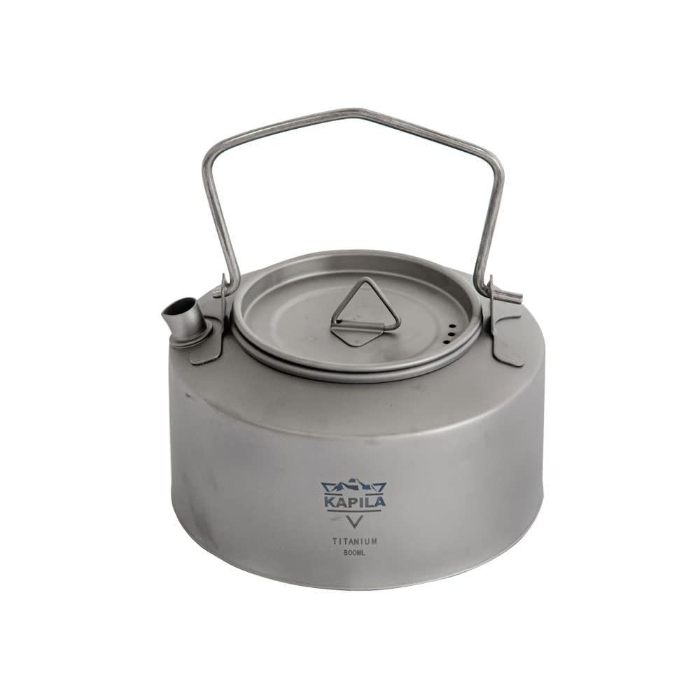 KAPILA 800ml Titanium Kettle with Folding Handle Ultralight Camping Kettle Camp Tea Coffee Pot Large Outdoor Hiking Kettle Pot Portable Camping Tea Kettle