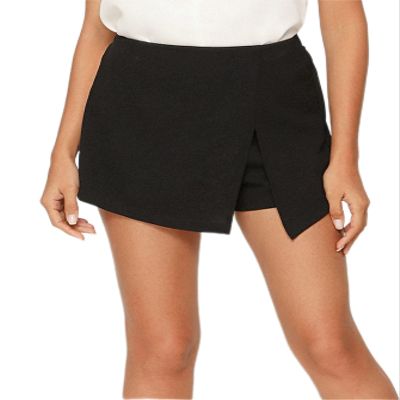 ABOUD Women's Shorts Elastic Waist Split Front Skort (Color : Black, Size : X-Large)