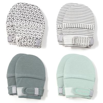 HAPIU Baby No Scratch Mittens,Newborn Baby Mittens,Full Geometry&Full Grey Stripe&Full Emerald&Full Sage,6-12M