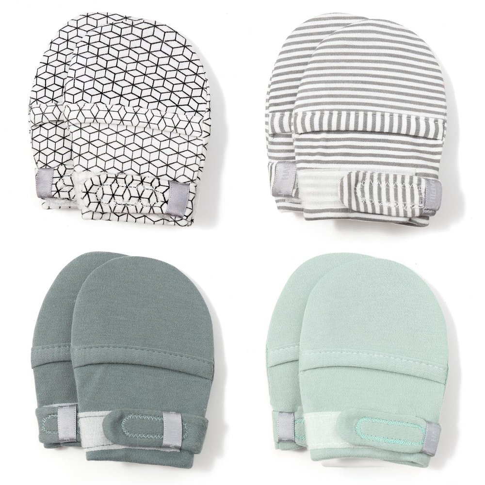HAPIU Baby No Scratch Mittens,Newborn Baby Mittens,Full Geometry&Full Grey Stripe&Full Emerald&Full Sage,6-12M