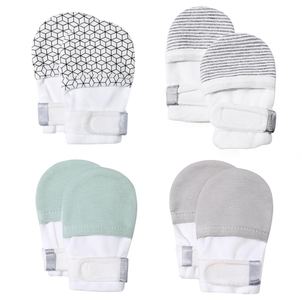 HAPIU Baby No Scratch Mittens,Newborn Baby Mittens,Geometry&Grey Stripe&Sage&Storm,3-6M