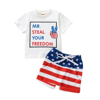 Toddler Boy 4th of July Outfit American Flag T-Shirt Top & Shorts Set Memorial Day Independence Day Clothes for Kids (MR Steal Your Freedom, 2-3 Years)
