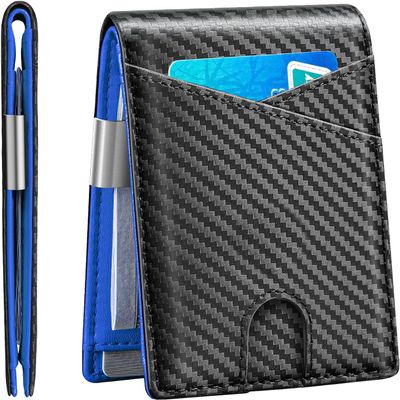 Housfurd Mens Slim Wallet with Money Clip Bifold RFID Blocking Front Pocket Wallets Credit Card Holder (Blue)