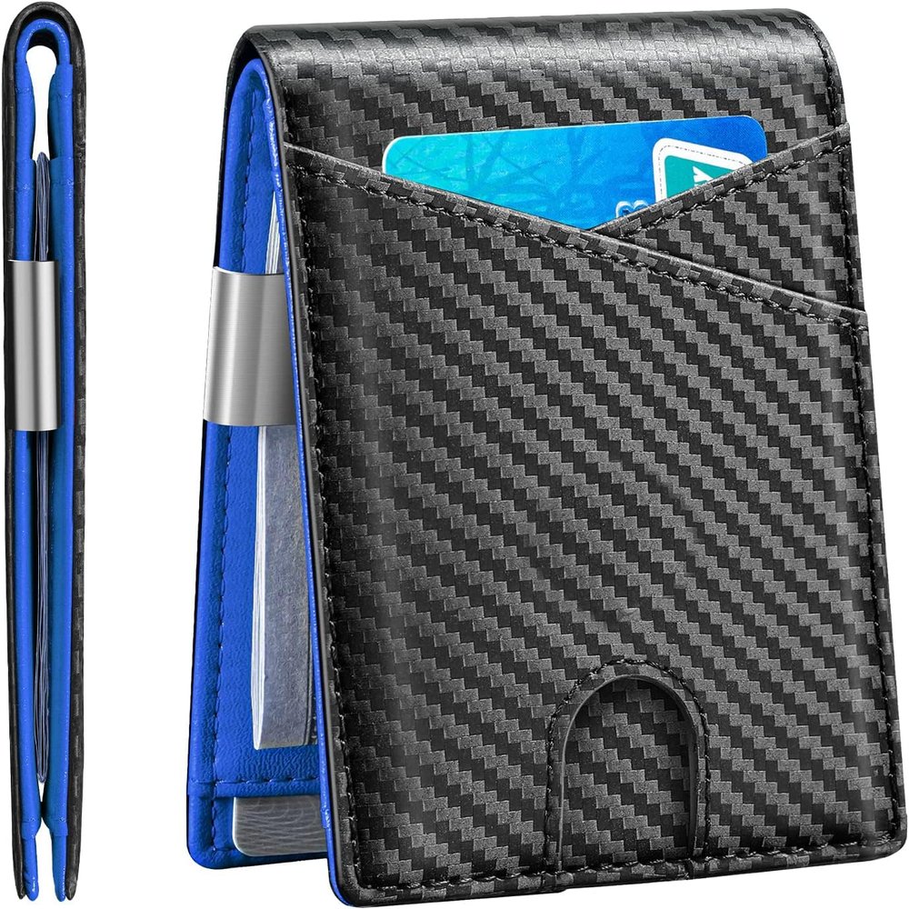 Housfurd Mens Slim Wallet with Money Clip Bifold RFID Blocking Front Pocket Wallets Credit Card Holder (Blue)