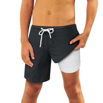 QRANSS Comfortable 4 Way Stretch Black Swim Trunks Boys Smooth Fabric Swimsuits for Little Toddler Boys Fashion Compression Shorts Size 3T
