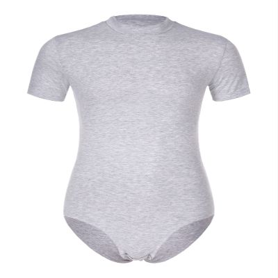 ACSUSS Men's Short Sleeve Undershirt Crew Neck Press Button Crotch Shirt Bodysuit Leotard Top Grey X-Large