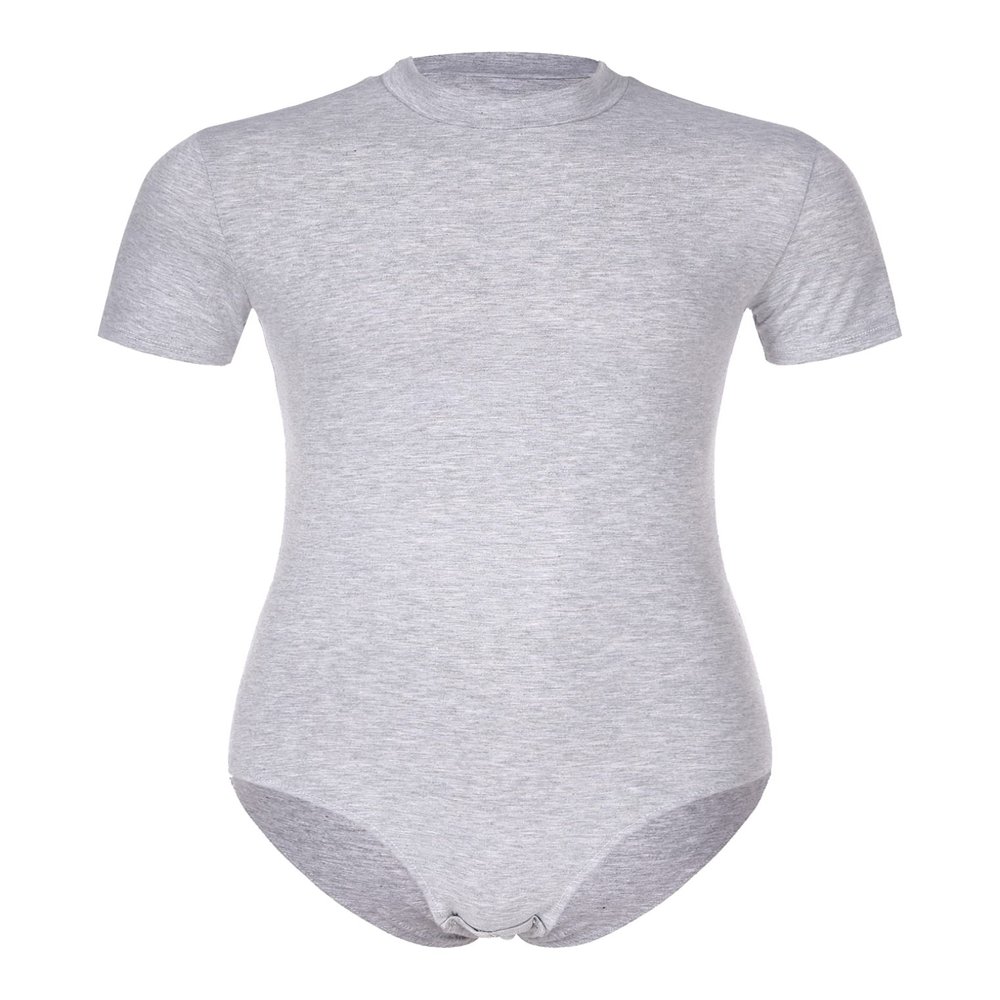 ACSUSS Men's Short Sleeve Undershirt Crew Neck Press Button Crotch Shirt Bodysuit Leotard Top Grey X-Large